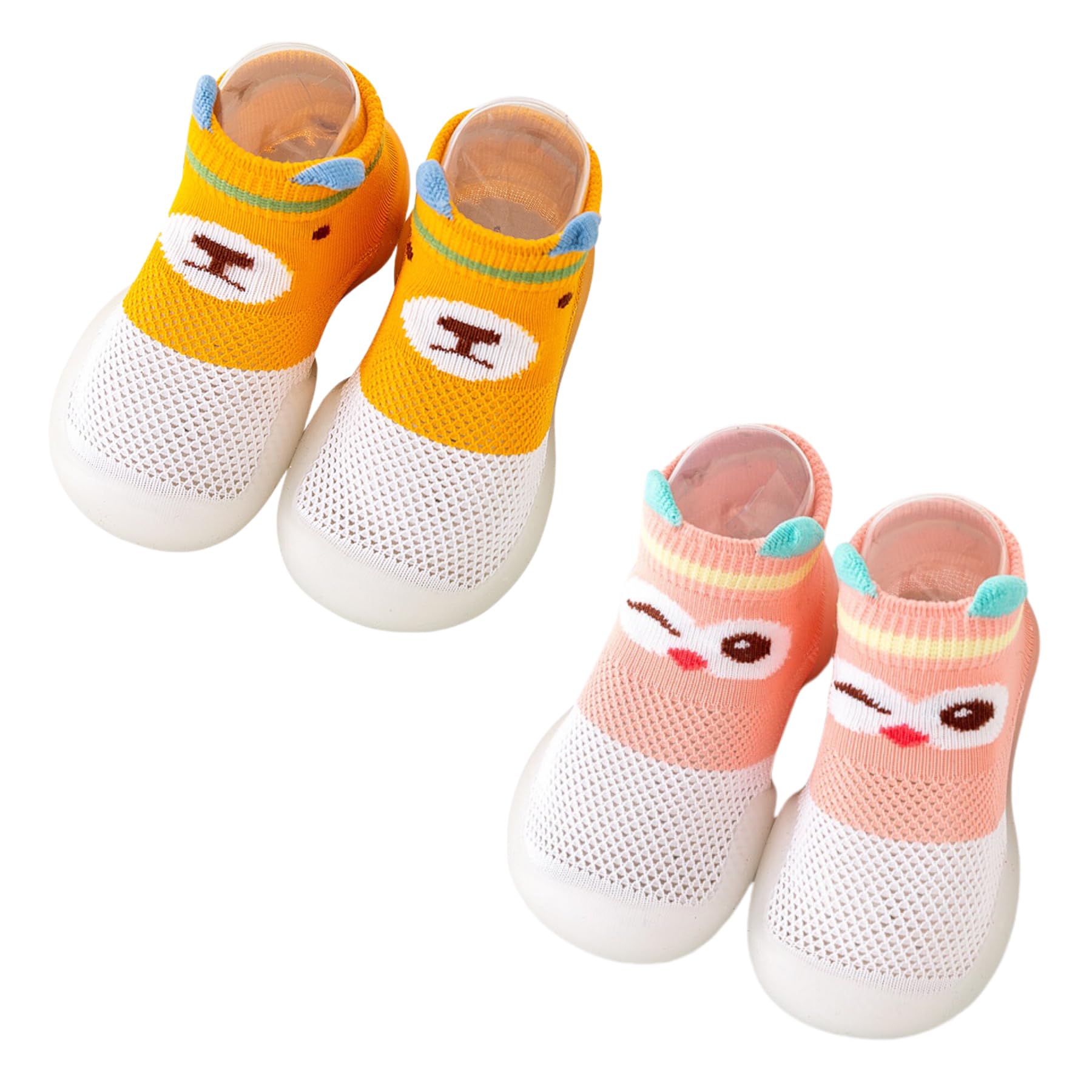 Baby Non-skid Sock Shoes Toddler Non Slip First Walking Shoes Infant Indoor Floor Breathable Slipper Sneaker 2 Pairs (Pink+Orange, Toddler, 12 Months, Age Range, US Footwear Size System, 18 Months, Medium)