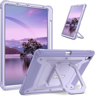 Fintie Case for iPad Air 5th Generation (2022) / iPad Air 4th Gen (2020) 10.9 Inch - [Tuatara Magic Ring] 360 Degree Rotating Grip Stand Shockproof Rugged Cover with Screen Protector, Lilac Purple
