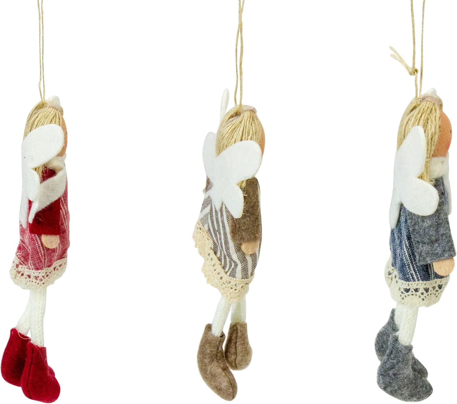 Set of 3 Hanging Angel Doll Christmas Ornaments with Striped Dresses
