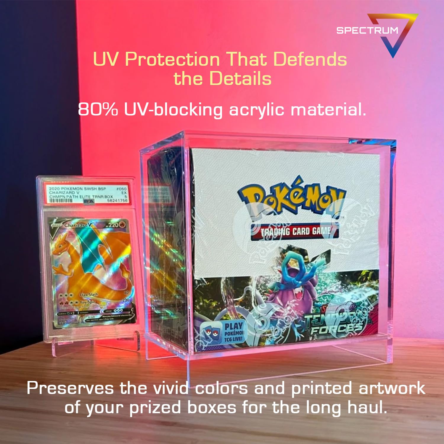 Amazon.com: BCW Spectrum Small Booster Box Display Case | Pokemon Booster  Box | Crystal Clear UV-Protective Acrylic Display Case | Raised Base with  Slide-Out Floor