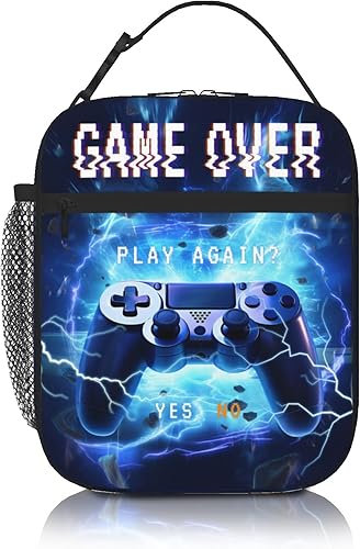 Miniatura 13 de Lonchera para niños y niñas, con aislamiento de videojuegos, color azul, con correa ajustable para el hombro, para oficina, viajes, picnic