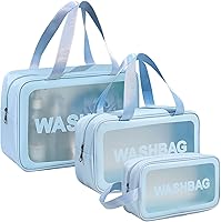Vista 1 de Neceser de viaje para mujeres y hombres, bolsa de ducha translúcida mate con asa práctica, bolsa organizadora de cosméticos de maquillaje para Azul