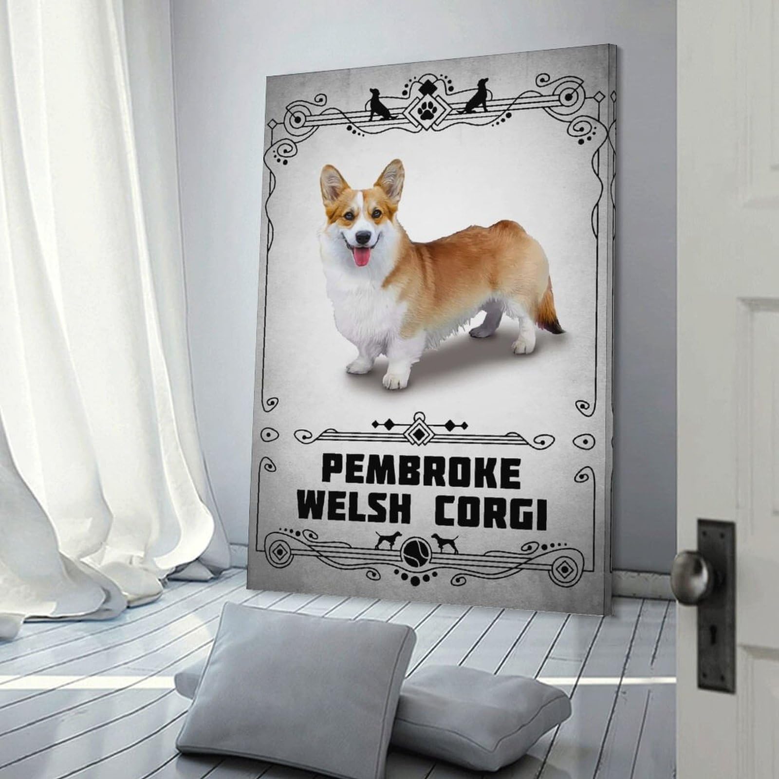 Junmoney Decorative Wall Artwork Pembroke Welsh Corgi, 24x36inch(60x90cm), for Lounge, Bedroom Or Personal Spaces, Gift Idea for Housewarming And Birthdays