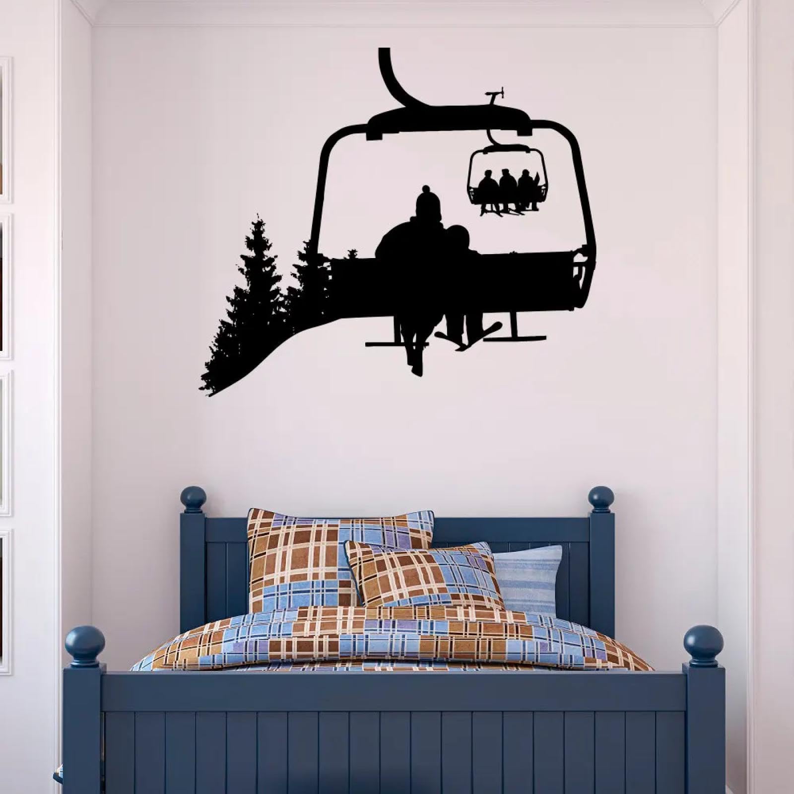 Ski Lift wall Sticker: Skier Skier Snowboard Winter Sports wall Sticker Skiing Sports Mural Sticker/Black