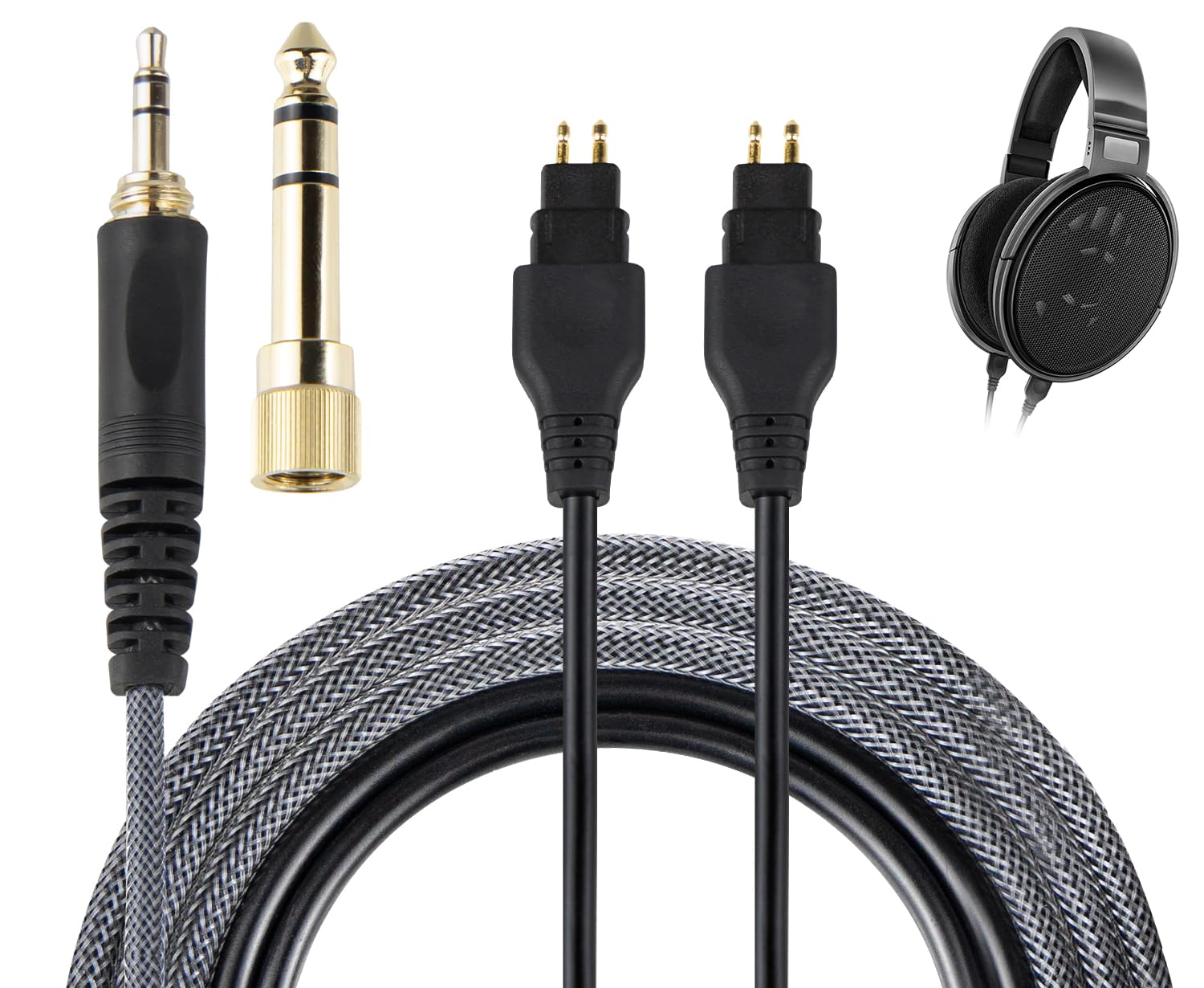 SOULWIT Headphone Replacement Cable for Sennheiser HD660S/HD660S2/HD650/HD600/HD580/HD58X/HD565/HD545/HD535/HD525/HD265/Massdrop HD6XX, Extension Cord with 3.5mm Plug and 6.35mm Adapter (1.2m/4ft)