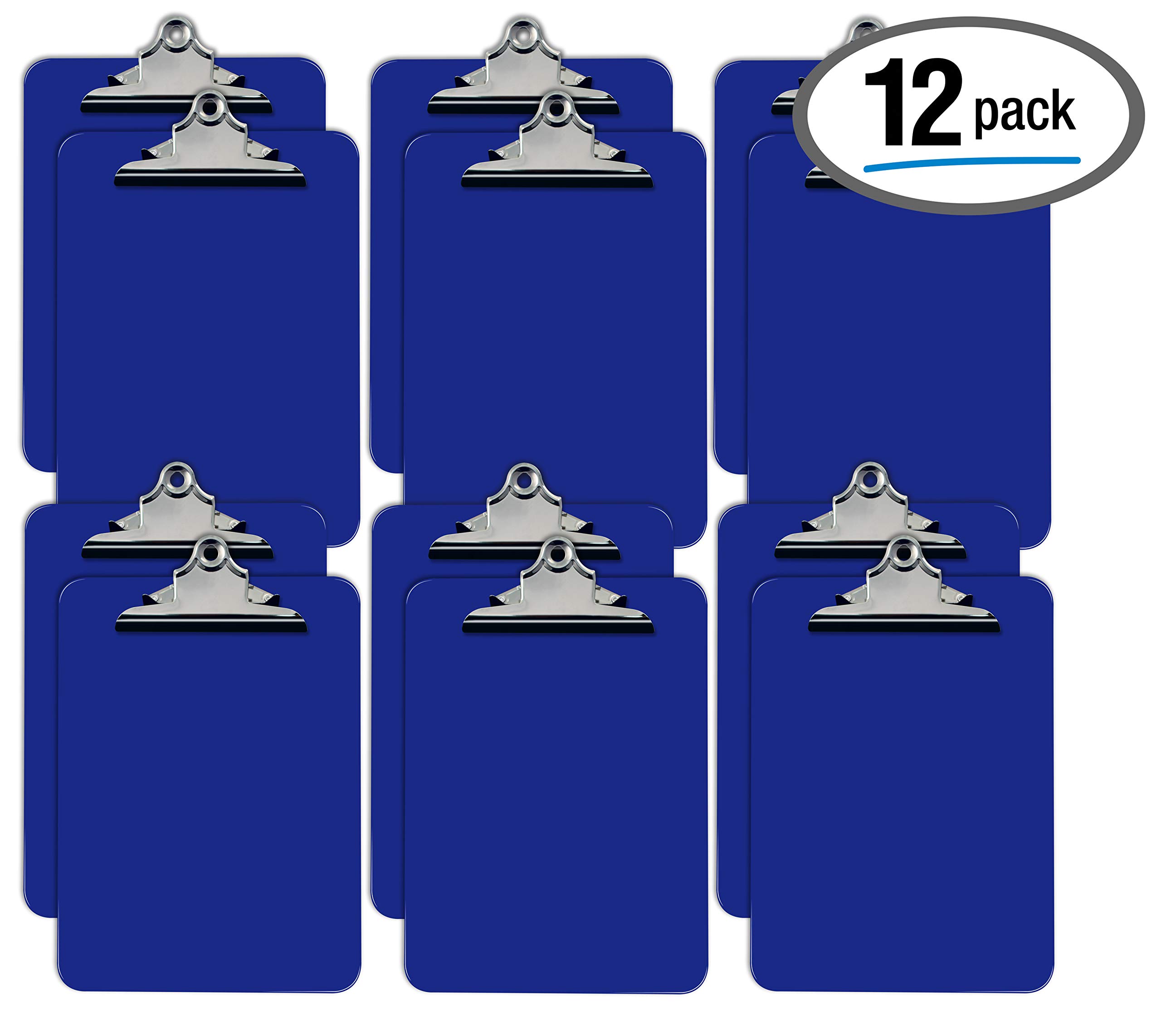 Better Office Products Blue Plastic Clipboards, 12 Pack, Durable, 12.5 x 9 Inch, Standard Metal Clip, Blue, Set of 12