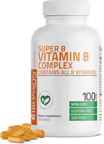 Bronson Complejo de vitamina B (vitamina B1, B2, B3, B6, B9 - ácido fólico, B12), 100 tabletas