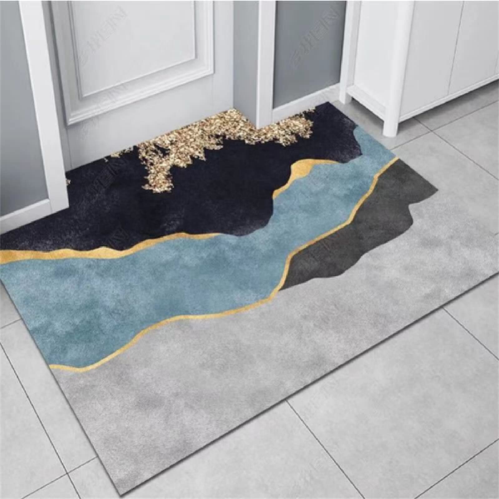 Carpette chambre fille insonorisée et douce tapis bleu et noir moderne 180x200cm résistant