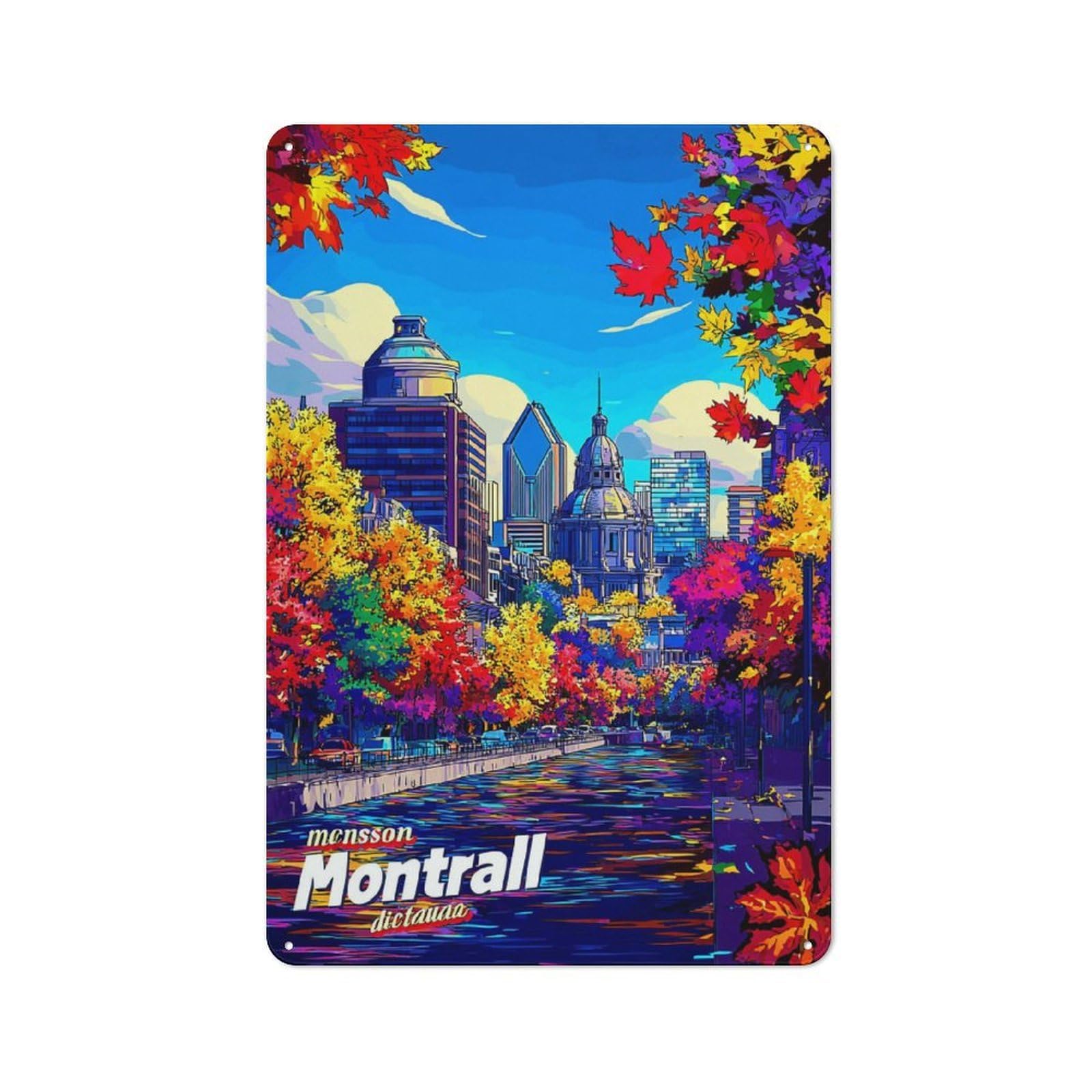 Junmoney Autumn Colors In Montréal Metal Wall Sign With Design 30X20cm, Loft Style Studio Wall Art For Flat, Bar, Studio Or Gallery Wall