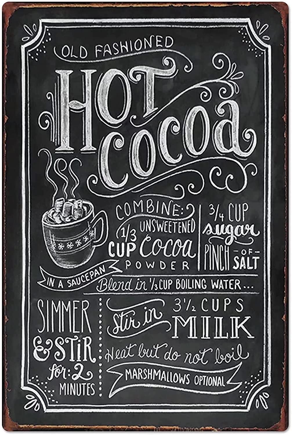 Hot Cocoa Vintage Poster Metal Tin Sign Iron Painting Plaque Wall Decor Bar Club Novelty Bathroom Cafe Store 12x16 Inch