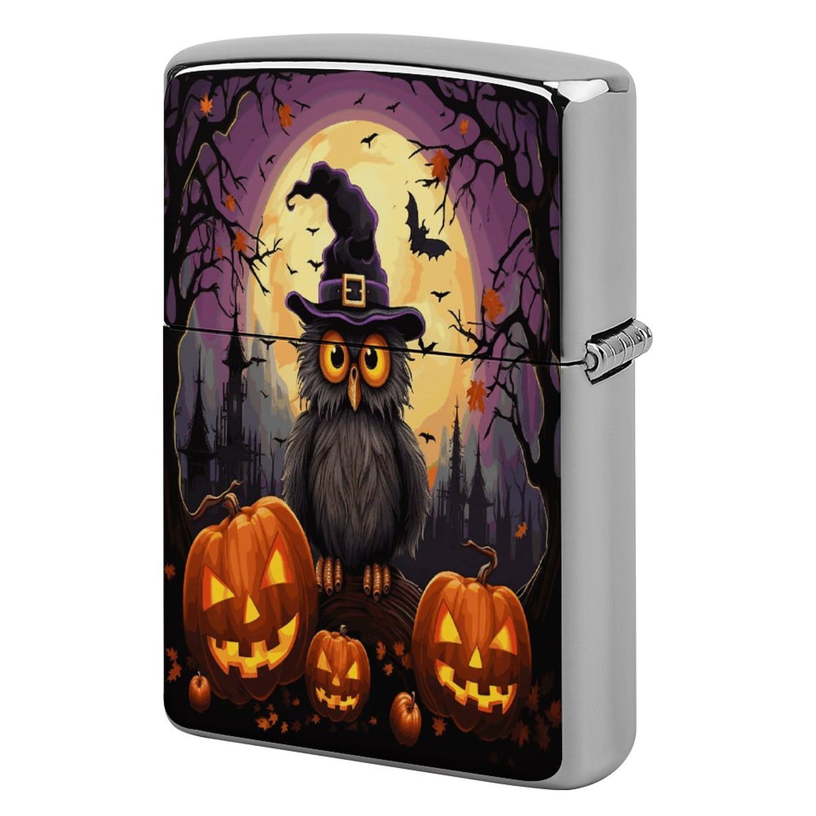 Btcowzrv Style Halloween Owl Ghost Pumpkin Metal Lighter Case Sleeve Cover Holder