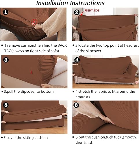 Vista 267 de Turquoize - Funda elástica para sofá de 2 piezas y 3 cojines, funda protectora lavable con elástico en la parte inferior, tela jacquard gruesa