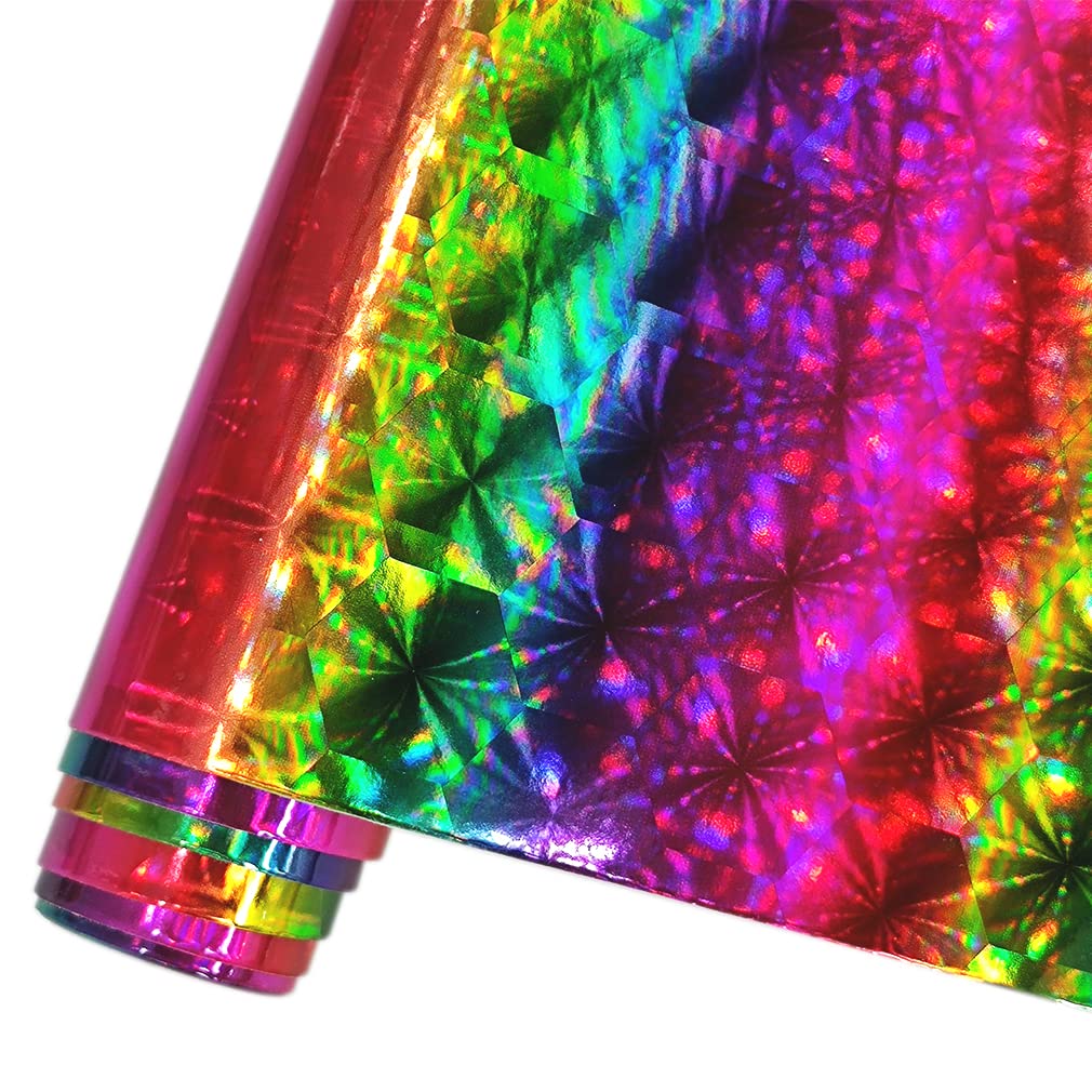 HYANG Holographic Iridescence Rainbow PU Faux Leather Sheets 1 Roll 12"X53"(30cmX135cm), Faux Leather Very Suitable for Crafts Making Leather Earrings, Bows, Handbag ，Sewing (Type 3)