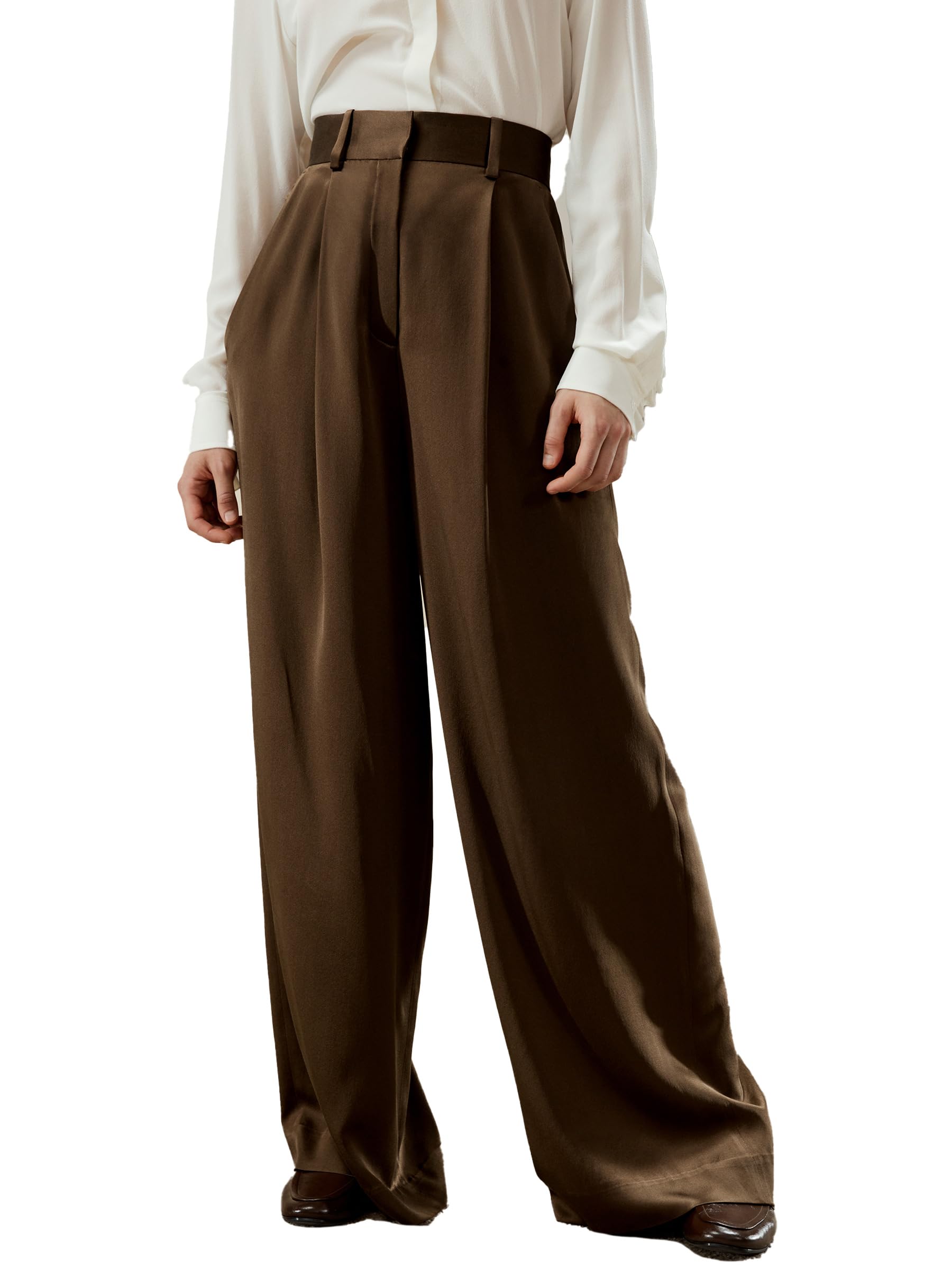 LilySilk 30 Momme 100 Mulberry Silk Pants for Women Staight High Waist Wide Leg Trousers for Business