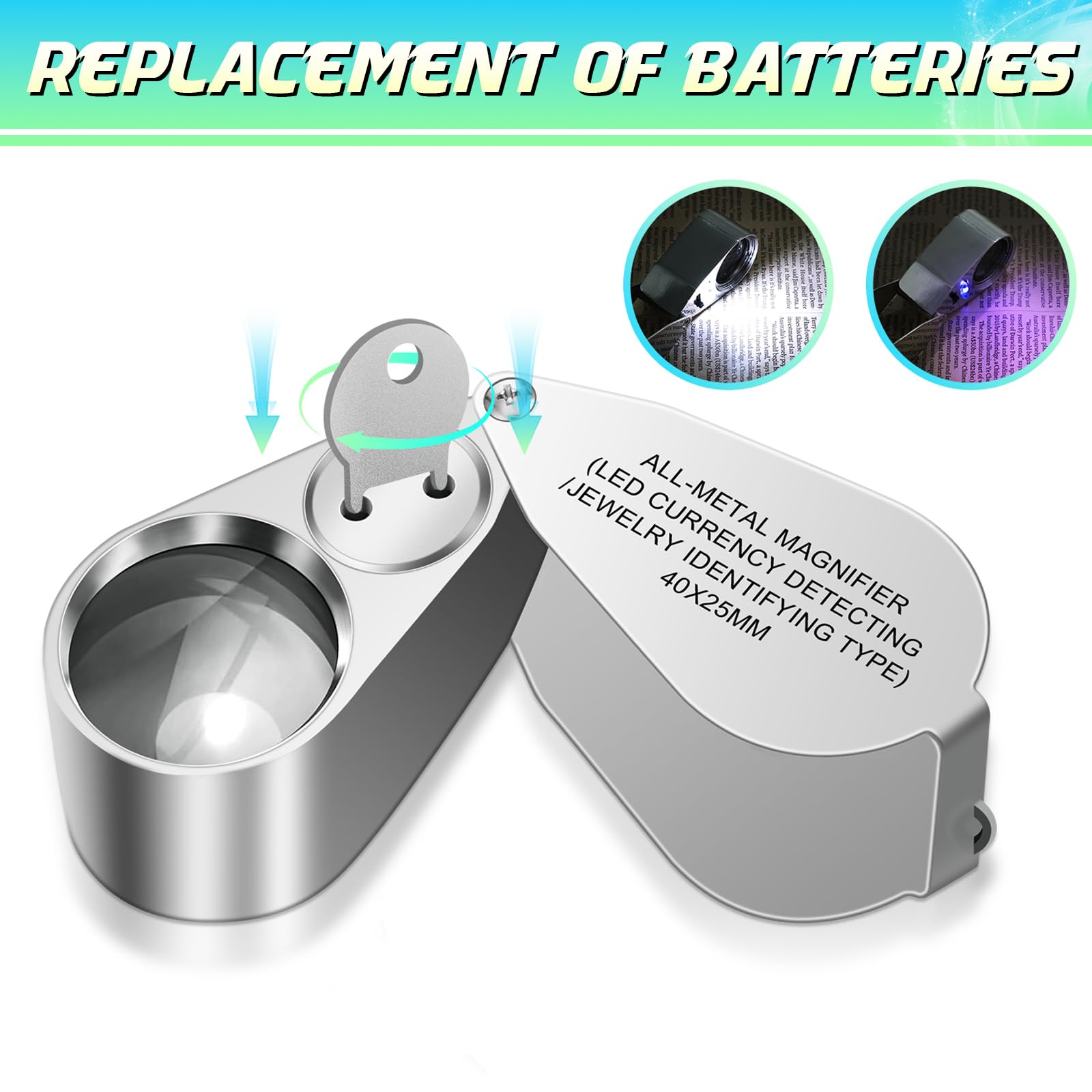 Lente D'ingrandimento Tascabile Interamente In Metallo 40X, Lente D - Foto 11