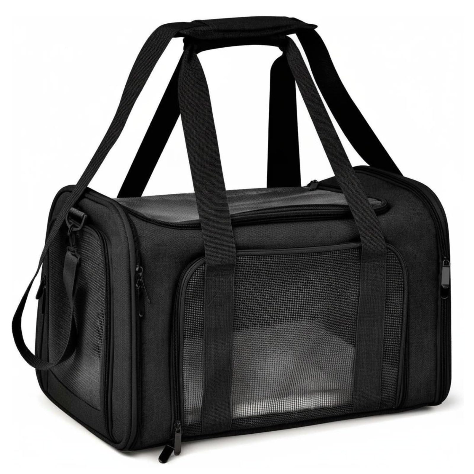 Transportín Plegable para Mascotas Transportín Bolsa Mochila Jaula con Paneles de Malla y Cojín de 3 Estructura Estable Pero Cómoda Apto para, Negro, M