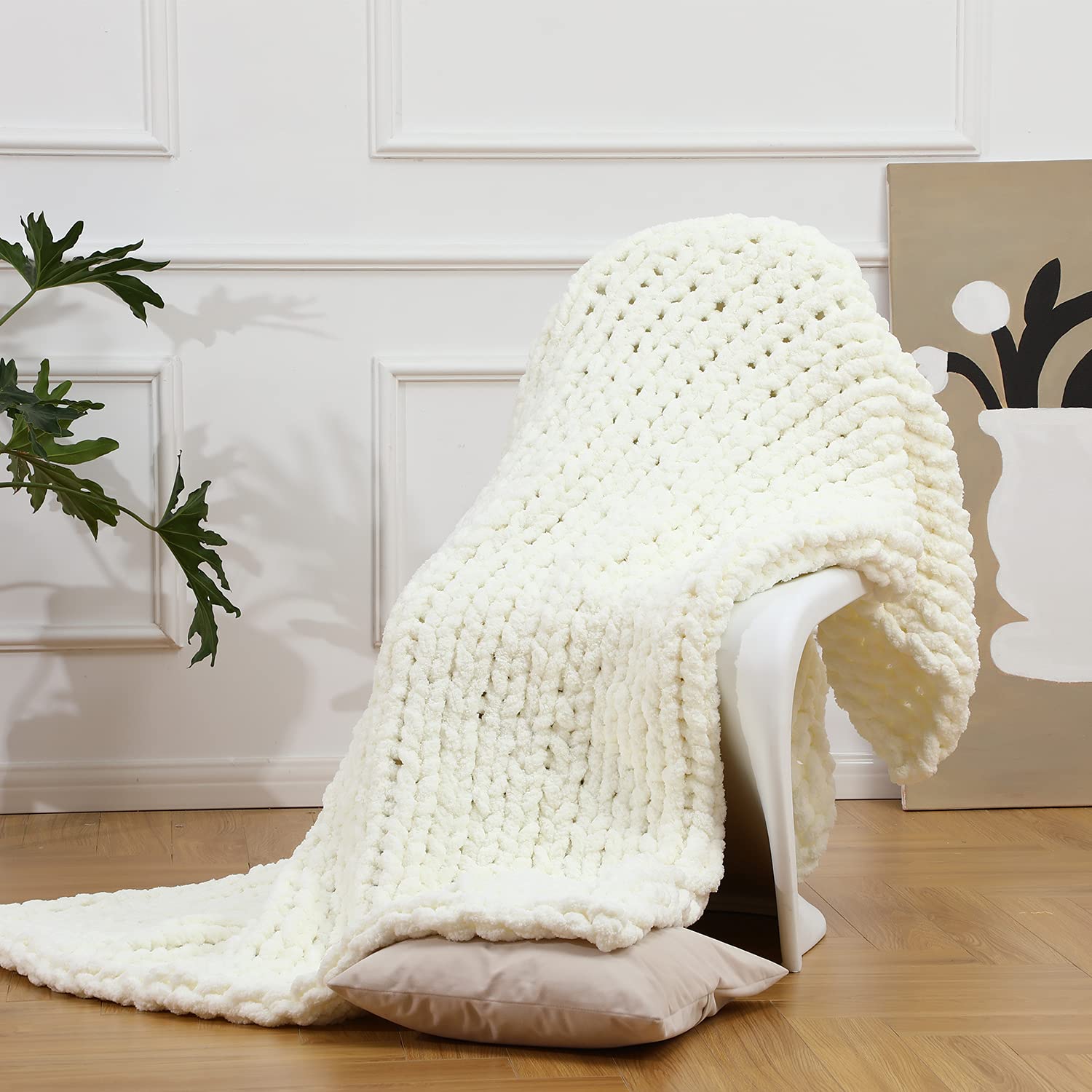 Comtest Chunky Knit Blanket Handmade Soft Throw Blanket Cozy and Warm Cable Knit Blanket for