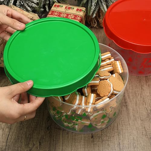Miniatura 6 de Nitial 4 recipientes de plástico para galletas de Navidad, tarros de Navidad con tapas, cubos de almacenamiento traviesos o agradables, recipientes