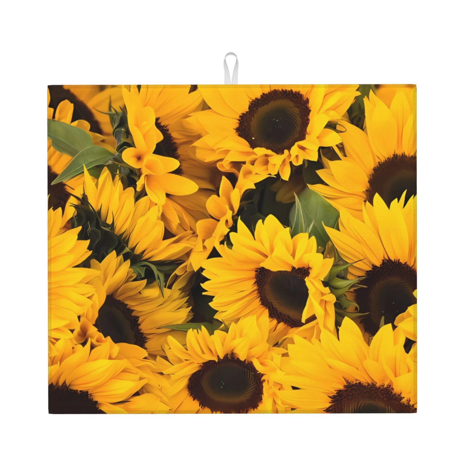 Yyhwhjde Black Sunflower Prints Kitchen Drying Mat – Absorbent Dish Throw For Countertop, Non-Slip Layer With Vibrant Prints, Ideal For Housewarming