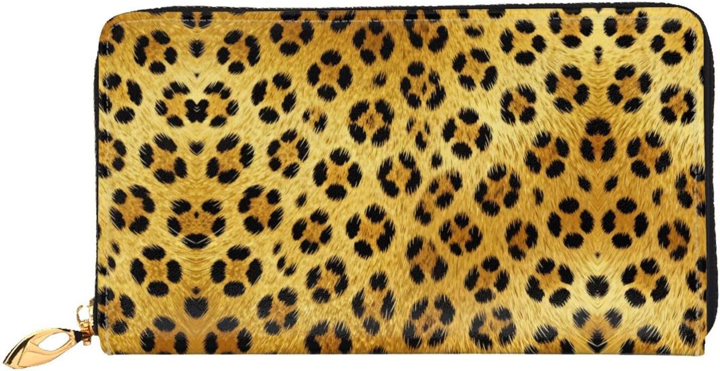 Yello Leopard print Long Zip Around Wallet for Women, Large Capacity RFID Leather Wristlet Wallet with 12 Card Slots Coin Purse, Fashion Clutch Purse with Wrist Strap
