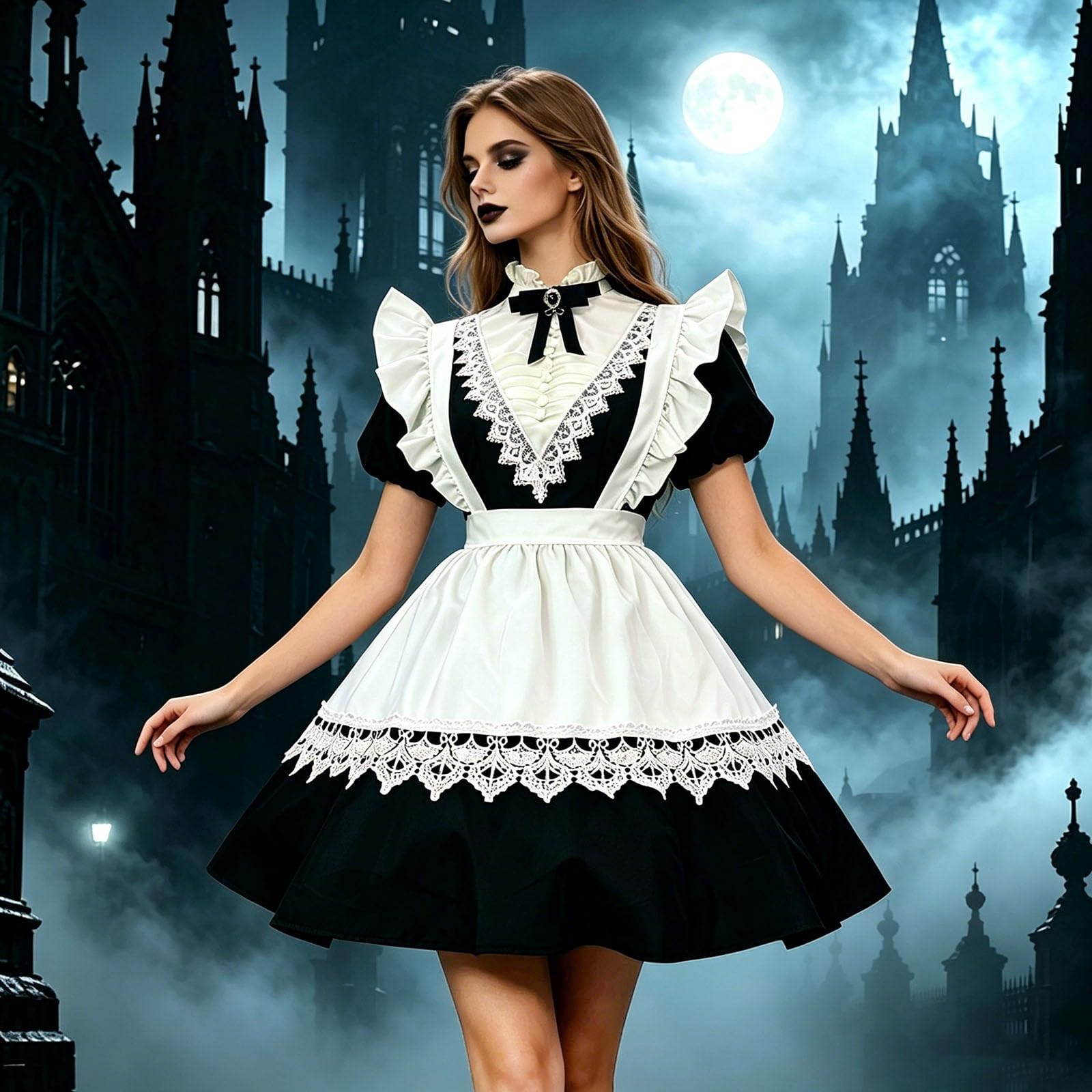 Gothic-Lolita-Kleid Für Damen Mittelalter Kostüm Damen Cosplay | Gothic Für Halloween Cosplay Kostüm Dienstmädchen Kostüm Lolita Dress Lolita Faschingskostüm Anime French Maid Dress