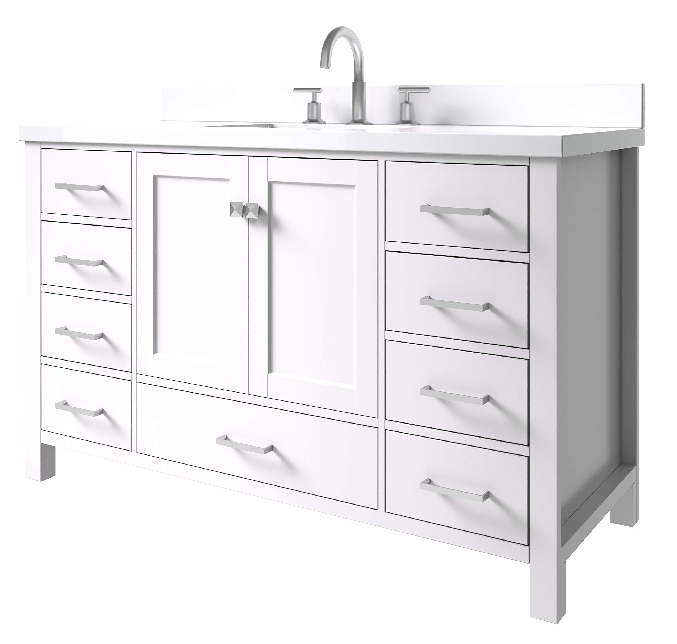 ARIEL 55" Inch Bathroom Vanity in White with Pure White Quartz