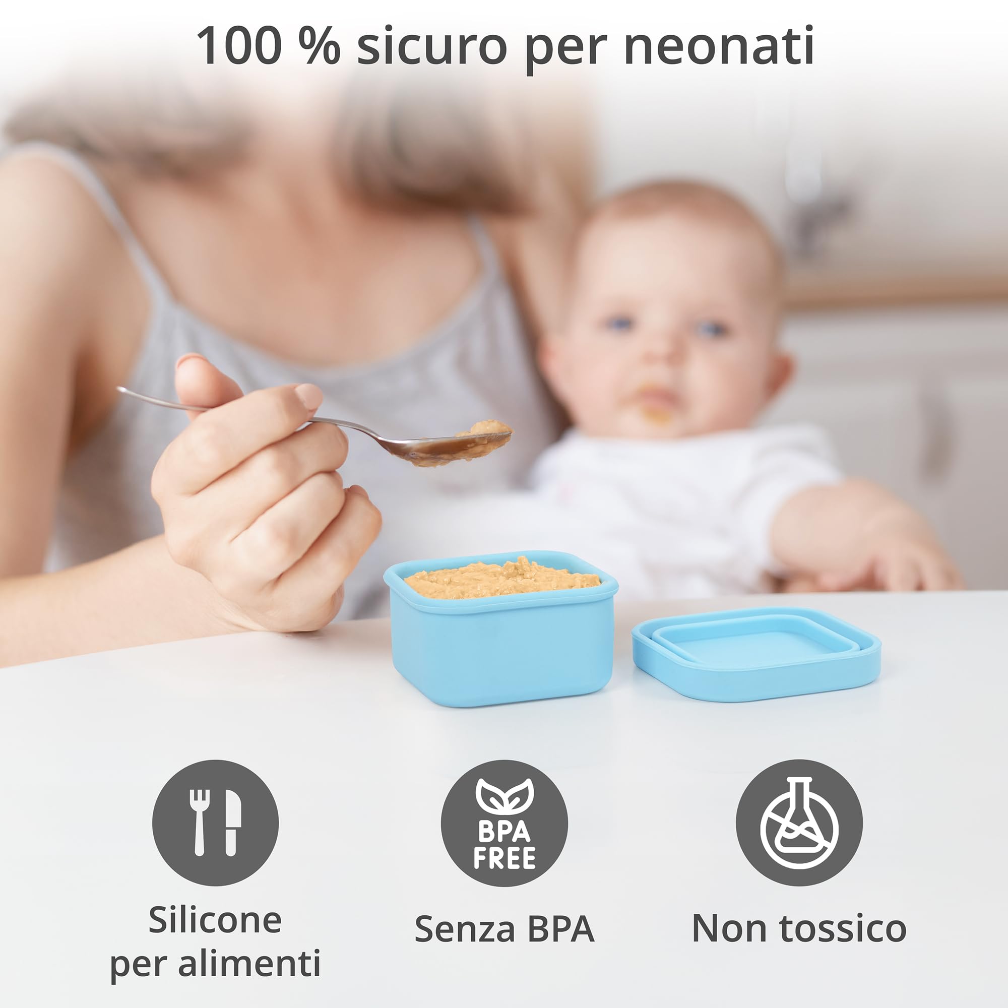 Vassoio Svezzamento Neonati In Silicone - 9 Scomparti Da 75ml Con Coperchio E Cucchiaio (Verde) - Foto 4