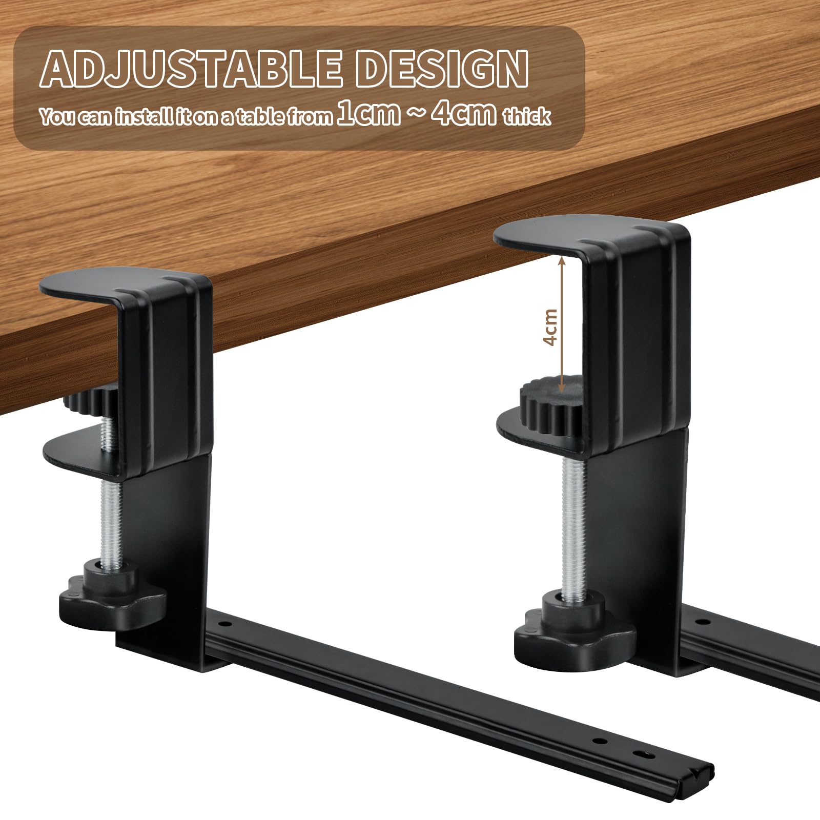 Porta Tastiera Estraibile, Supporto Tastiera Pc con Morsetto C di Grandi Dimensioni, Vassoio per Tastiera Allungabile e Silenzioso per L'Ufficio, 235mm X 140mm (Nero)