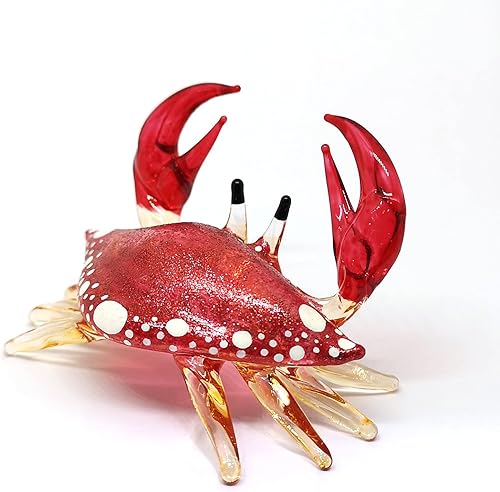 Miniatura 2 de ZOOCRAFT Figura de cangrejo de cristal soplado a mano de color rojo, arte pintado a mano en miniatura, estilo costero, regalo para decoración