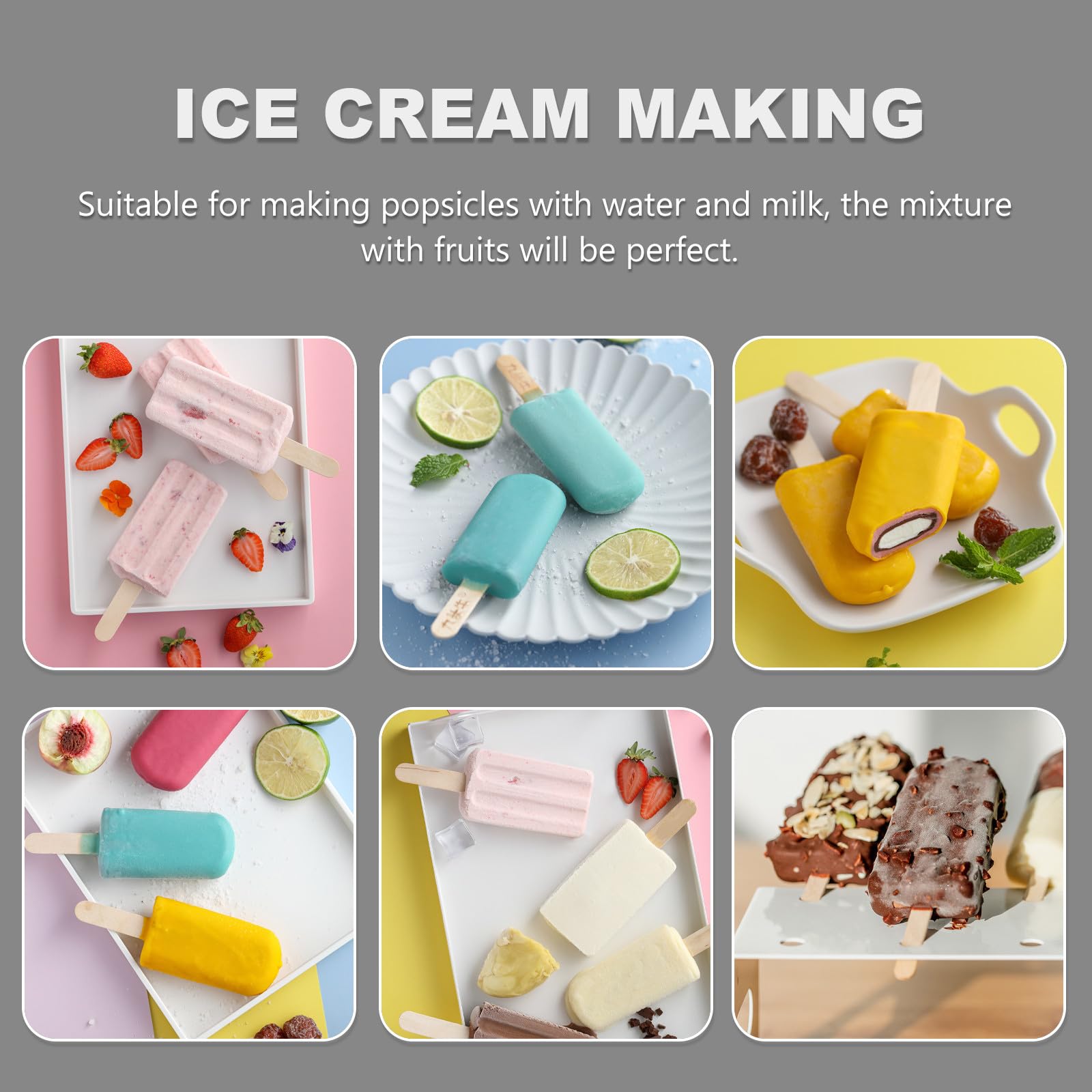 Homoyoyo Moule à Glace DIY 10 Compartiments en Silicone Semi-Transparent avec 62 Bâtonnets en Bois Réutilisable pour Jus Yaourt et Fruits Accessoire Été pour Fabrication Maison