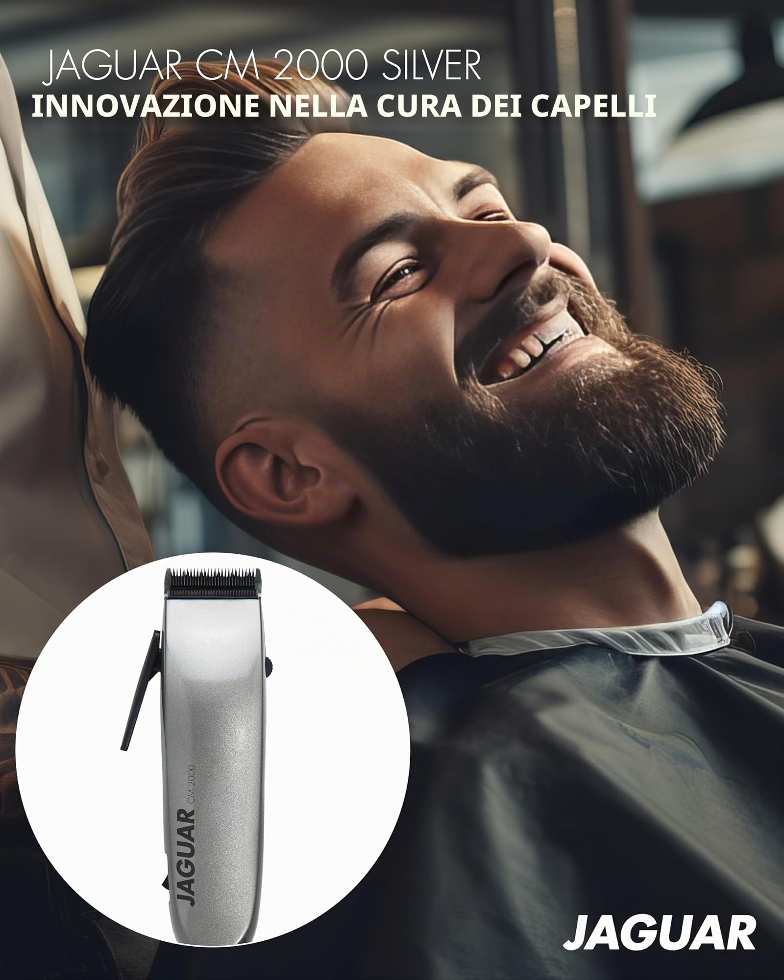 JAGUAR Tagliacapelli CM 2000 Silver | Tagliacapelli professionale per il funzionamento a rete elettrica con set di pettini e sistema di montaggio rapido | Dal professionista per voi