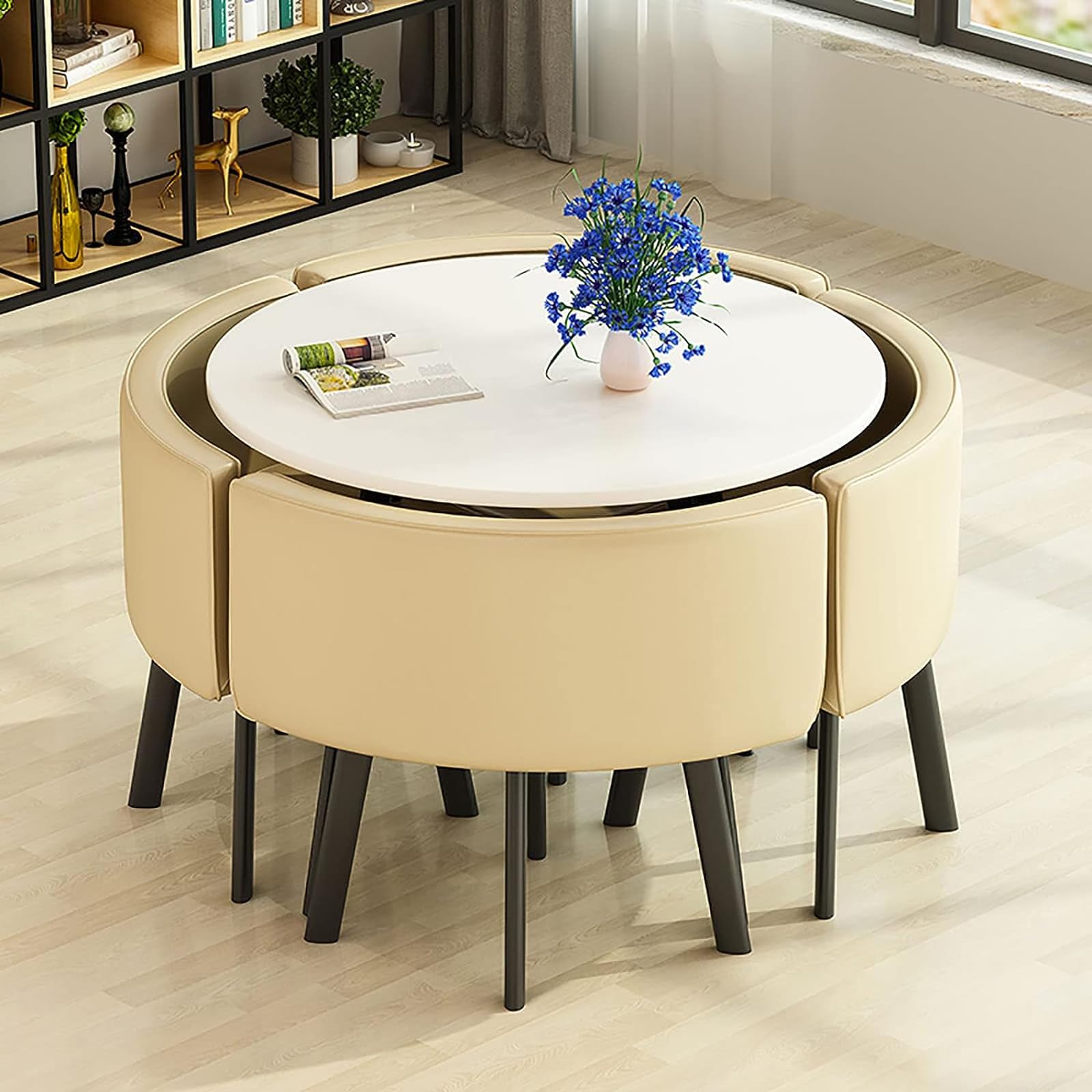 ASerZenith Modern Round Dining Table Set With Chairs Space Saving Design Ideal For Dining Room Living Room Reception Room Conference Table Lounge Stylish And Functional Furniture For Any Space,31
