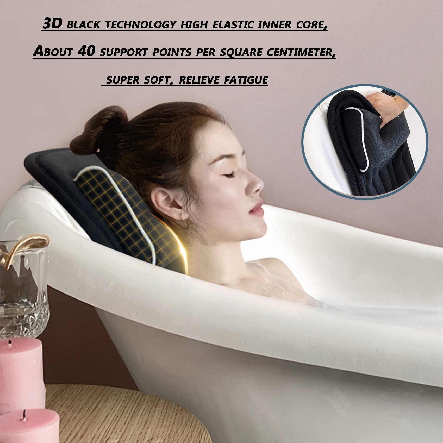 MyrRhe Almohada de baño ergonómica de Cuerpo Completo cojín Premium para Comodidad en la bañera