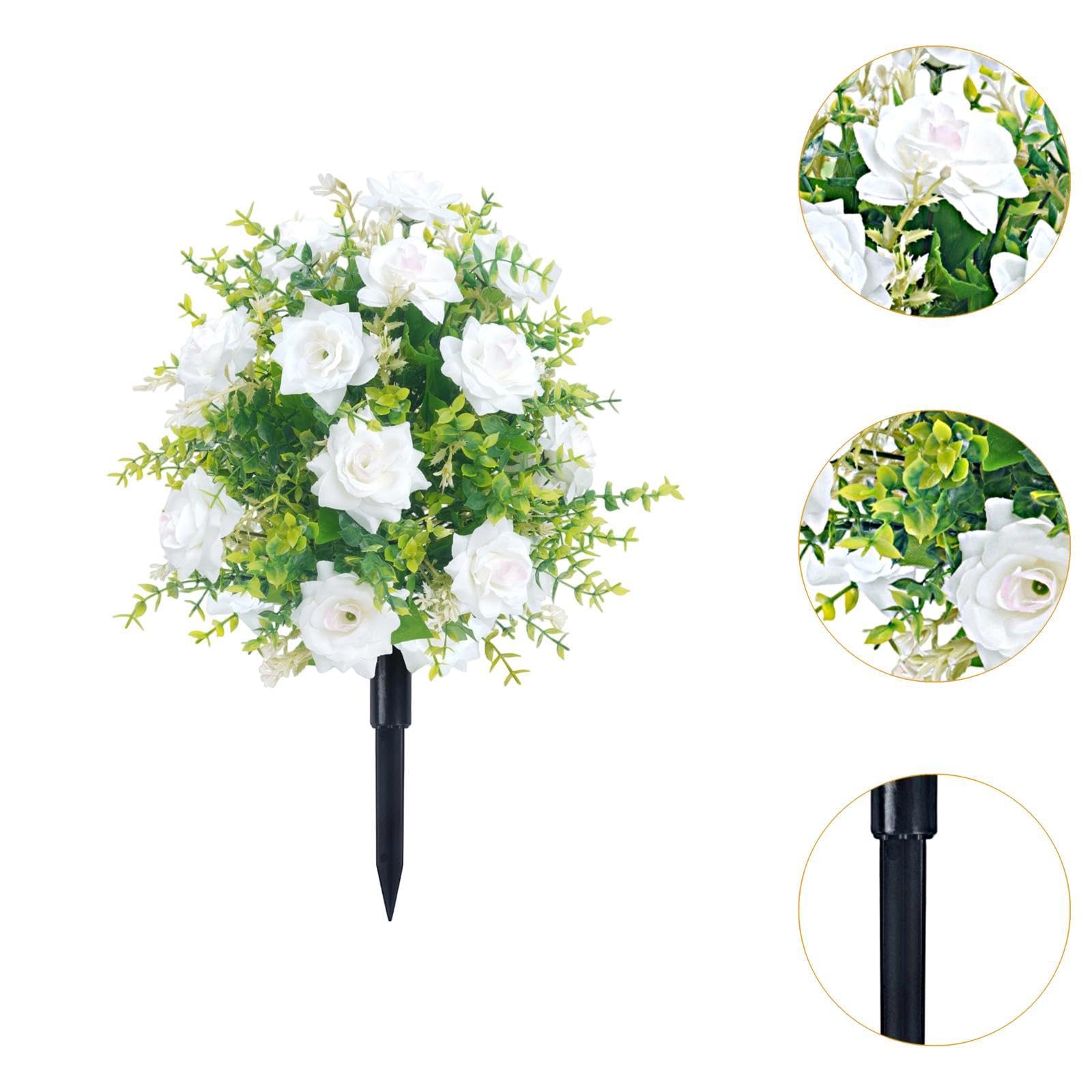 Générique Roses Artificielles avec Piquet, Accessoire Photo, Bouquet pour Porche, Pelouse Extérieure, à Suspendre, Blanc