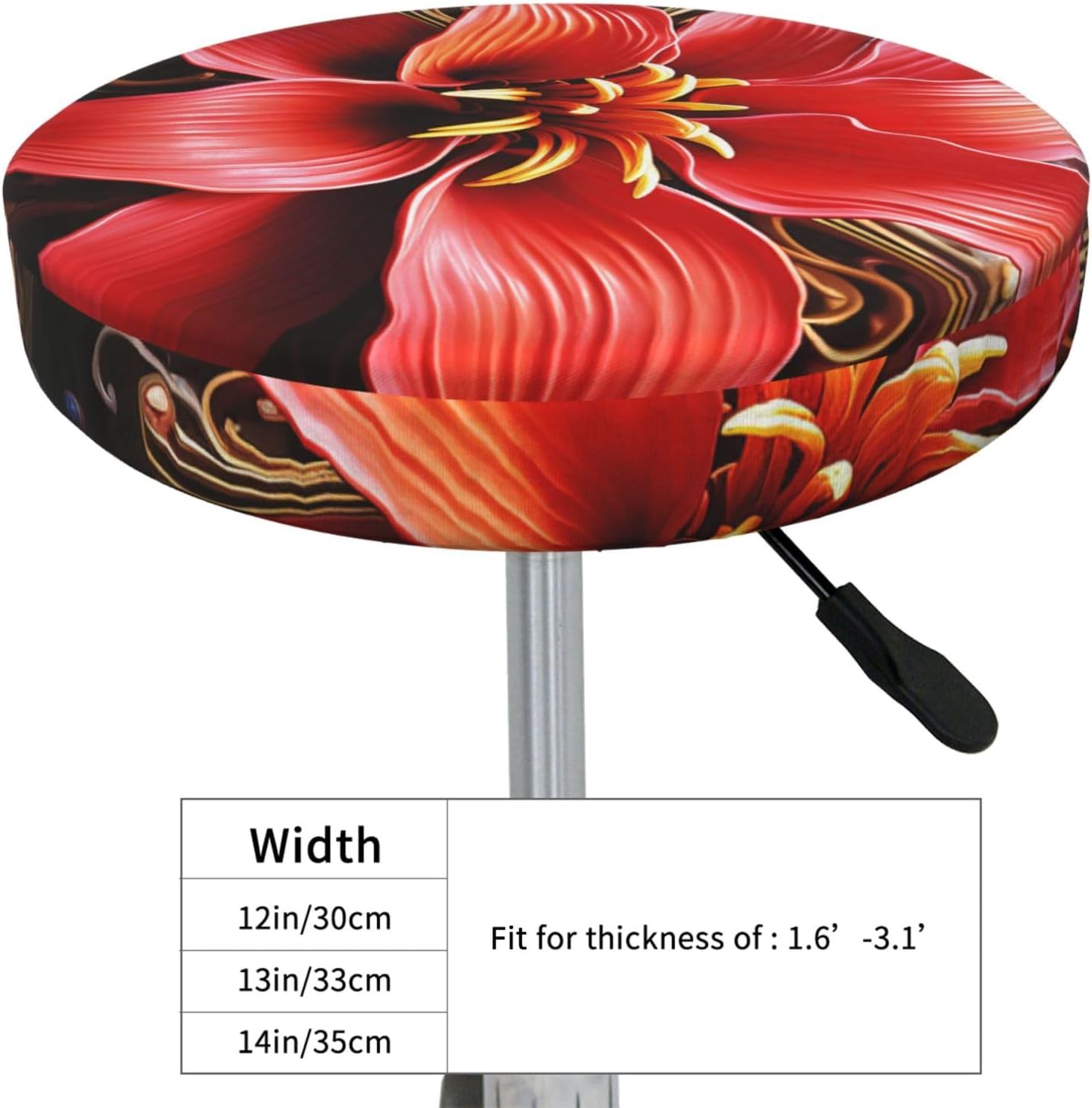 Bar Stool Cover Round Elastic Stool Cushion Covers Red Flower Art Bar Chair Cover Washable Stool Cushion Slipcover Stretch Stool Seat Covers for 12-14 Inch Chair