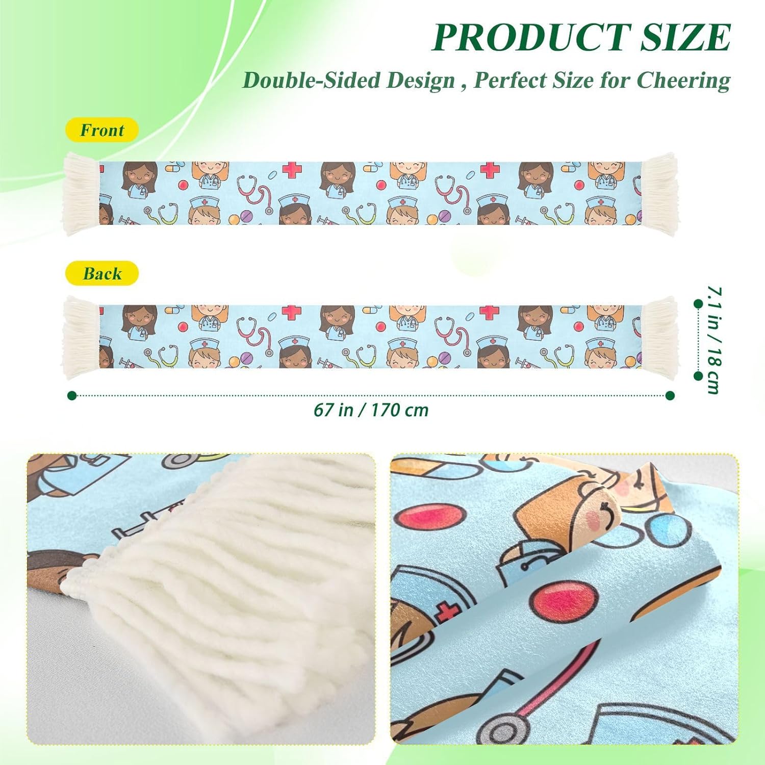 CHIFIGNO Cute Cartoon Nurse Blue Sports Fan Scarf Towel, Soft Absorbent Polyester Cheering Wrap for Soccer Games, Quick Dry Rally Towel