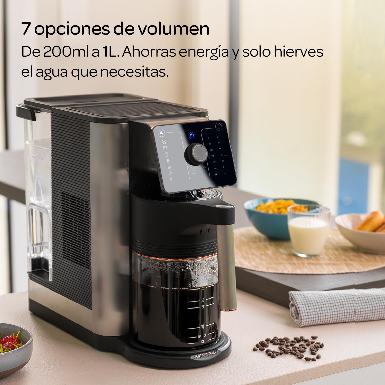 Aqua Optima Máquina de café por goteo Aurora con agua filtrada y dispensador instantáneo. Incluye filtro Evolve+ de 30 días. Ahorro de energía, ajuste de temperatura y cantidad de agua. Plug & Go.