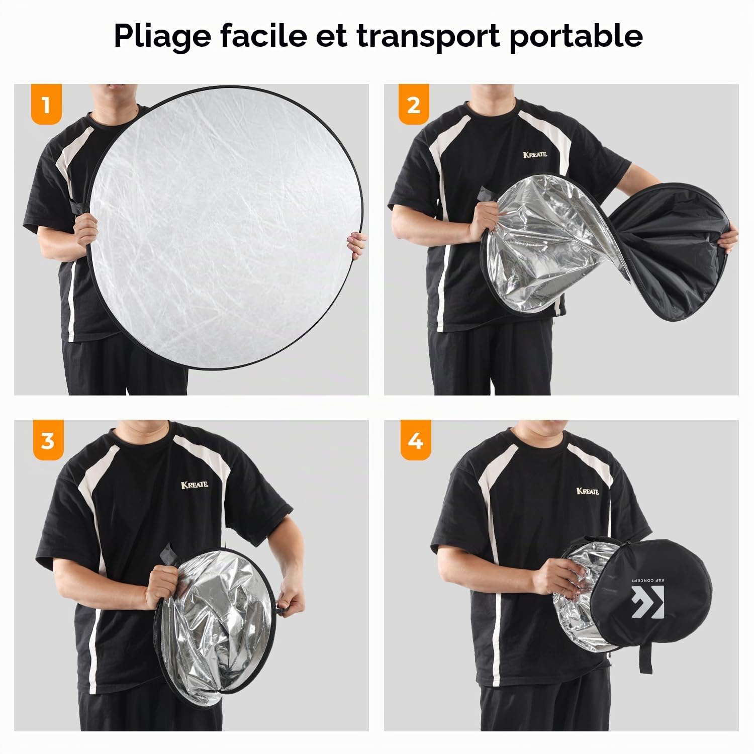 K&F CONCEPT 5-in-1 Réflecteur de Lumière 32"(80cm) Diffuseur Photographique Pliable et Portable pour Studio et éclairage Extérieur Or Argent Blanc Noir Translucide