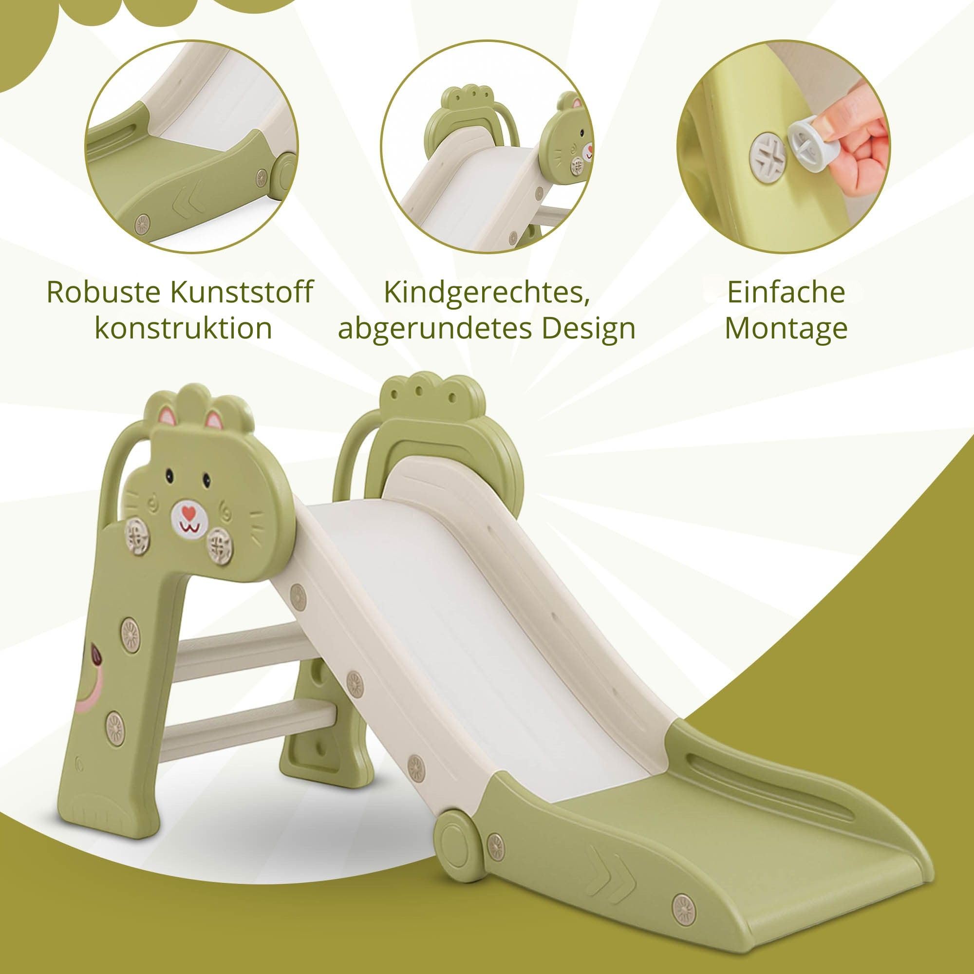 Bambini Kinderrutsche Outdoor & Indoor Klappbar 1-4 Jahre - Rutsche mit CE Zertifikat, Stabile Konstruktion, rutschfeste Stufen, Schneller Aufbau, Platzsparend, 112x49x55 cm, Grün/Weiß