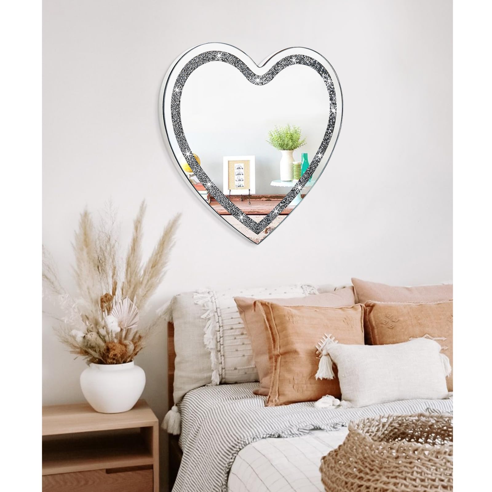 Specchio da Parete in Cristallo Argento con Bling Senza Cornice Specchi per Parete a Diamante Decorativi per Casa, Camera da Letto, Bagno, Ingresso, Corridoio Specchio da Appendere 50x50cm