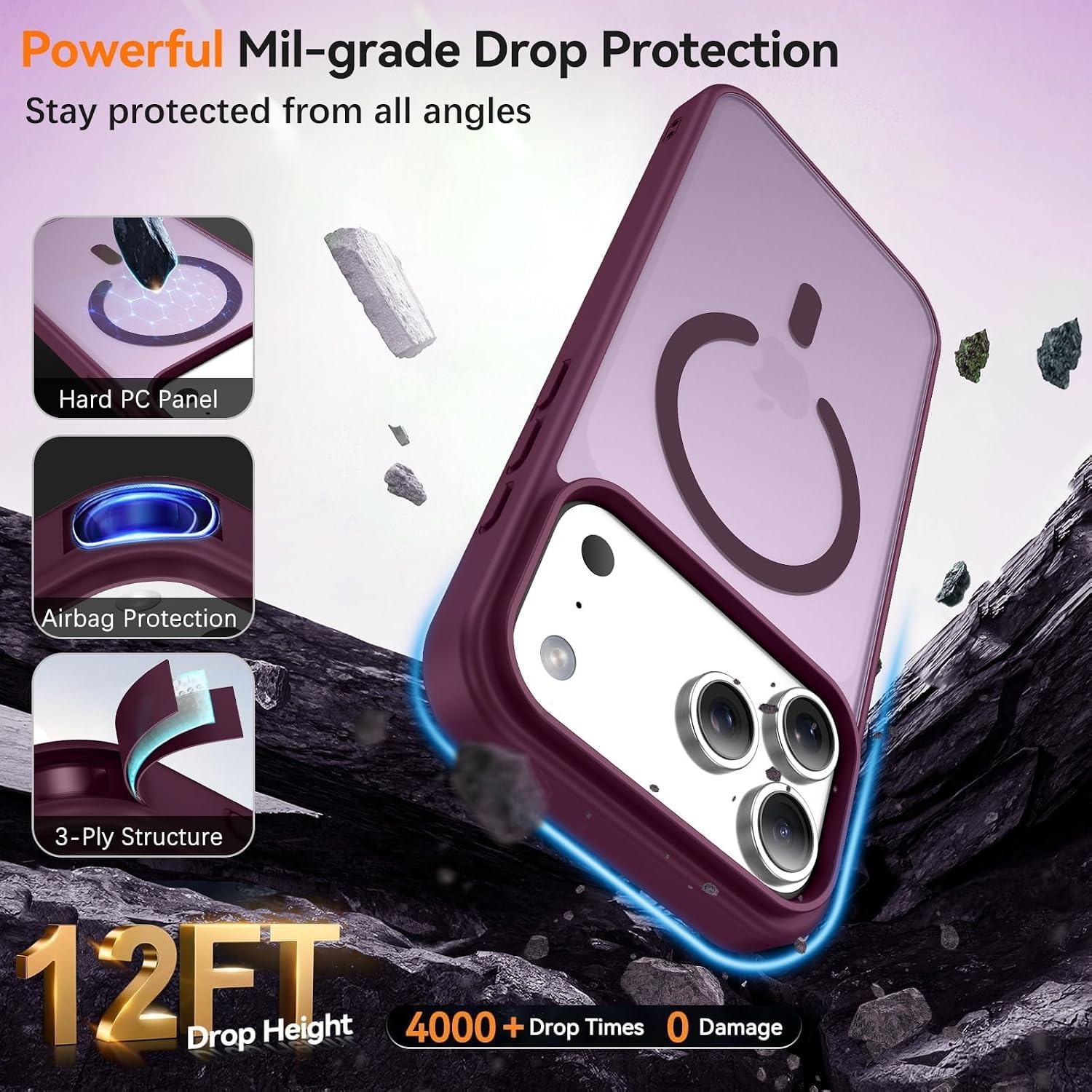 Elzzi Magnetic Magsafe for iPhone 18 Pro Max/iPhone 17 Pro Max Case (Compatible with MagSafe) Slim Translucent Matte Shockproof with Anti-Fingerprint Phone Case, Burgundy — Amazon image 8