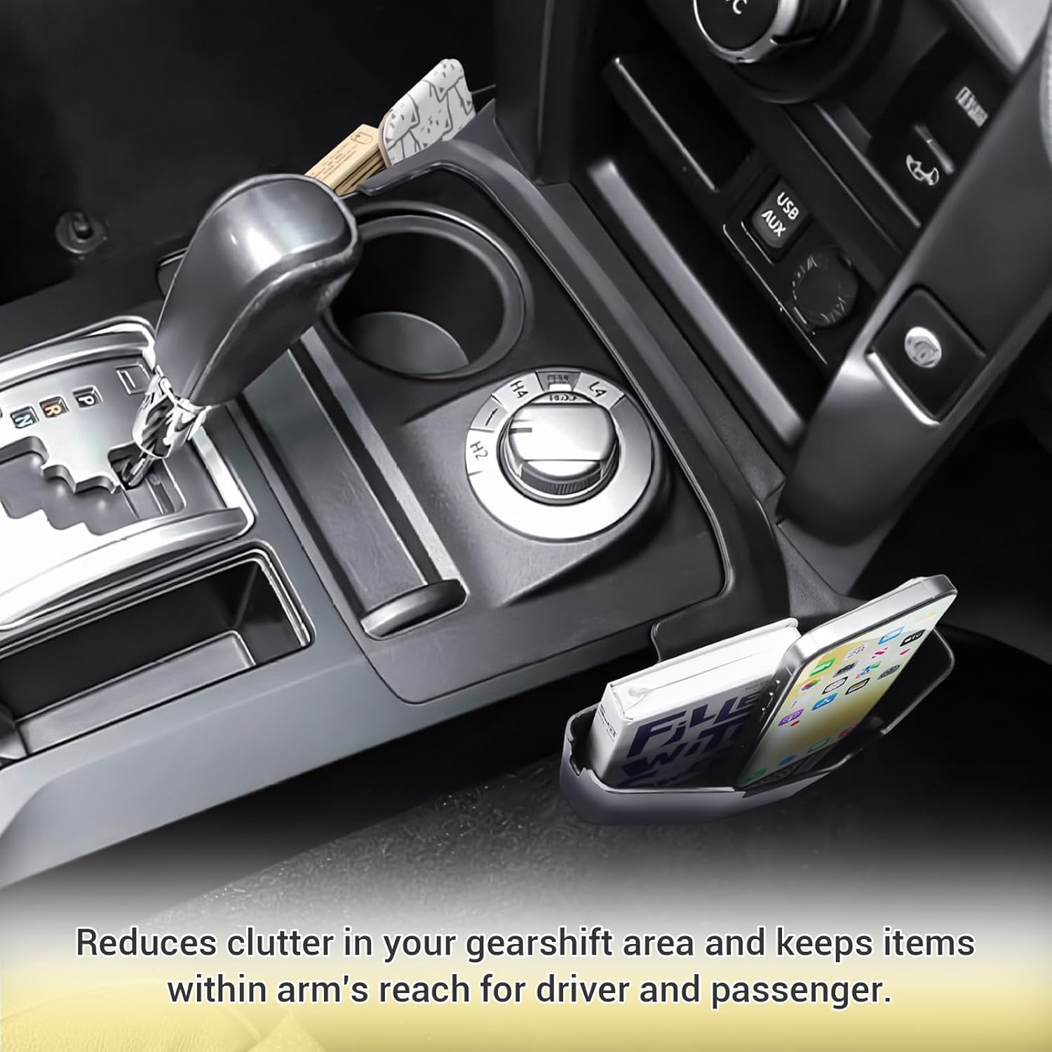 Gear Shift Organizer Compatible with Toyota 4Runner 2010-2024 Accessories - Custom Fit ABS Center Console Side Tray Shifter Side Storage Box, Extra Storage for 5th Gen 4Runner Interior