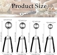 Vista 2 de Yinder Juego de 4 cucharadas de galletas para helado, cucharas de galletas para hornear, incluye 1/2/3/4 cucharadas de acero inoxidable