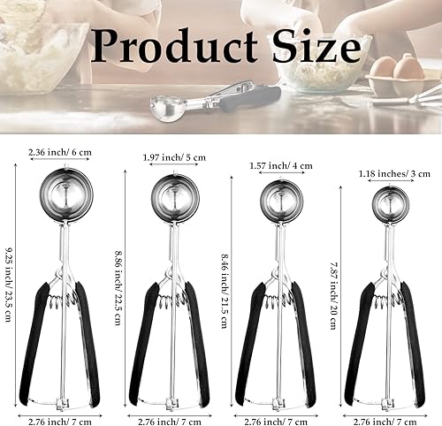 Miniatura 2 de Yinder Juego de 4 cucharadas de galletas para helado, cucharas de galletas para hornear, incluye 1234 cucharadas de acero inoxidable con liberación