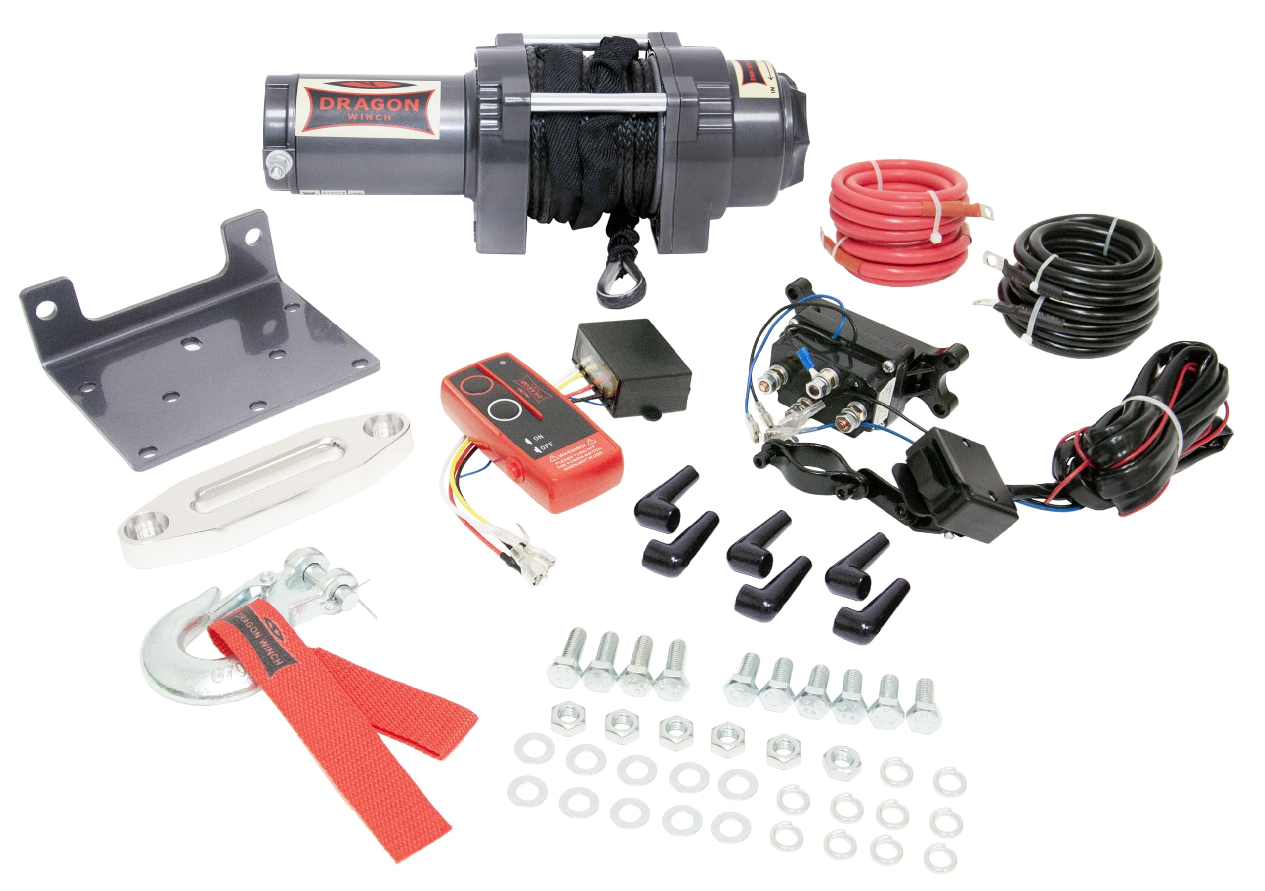Dragon Winch Cabrestante eléctrico Highlander 12V | 4500 lbs 2041kg con Cuerda Sintética 15m para arados, quads, ATV UTV | Resistente al agua + control remoto inalámbrico y accesorios para Cabestrante