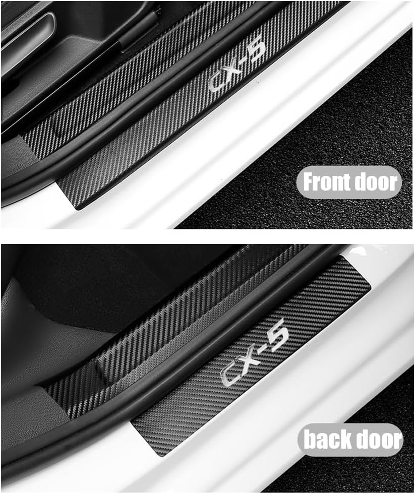 LEXLEY for Mazda 2013-2026 CX-5 Carbon Fiber Style Leather Door Sill Protector Anti-Dirty Scuff Plate Cover Guard Sills Protector Trim,Welcome Pedal Protect 4PCS-Sliver