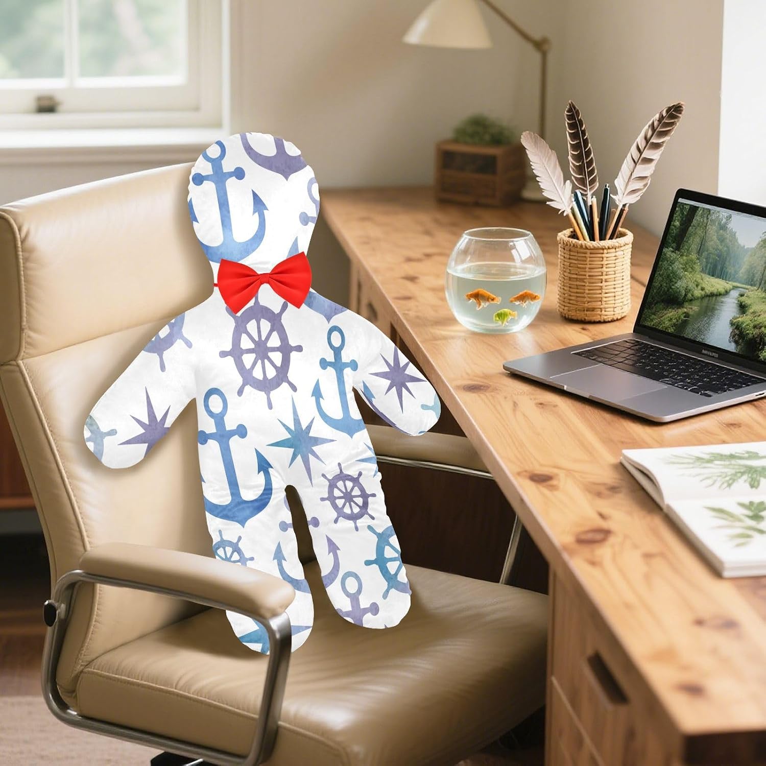 Sea Anchors Human-Shaped Pillow Soft Body Pillows Washable Velvet Pillows for Anxiety Relief Sleeping Cuddling & Support