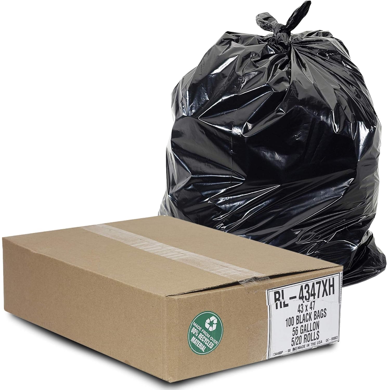 Aluf Plastics56 Gallon Trash Can Liners (100 Count) - 43" x 47" - Thick 1.5 MIL Equivalent Black Trash Bags for Bathroom, Kitchen, Office, Industrial, Commercial, Recycling and More