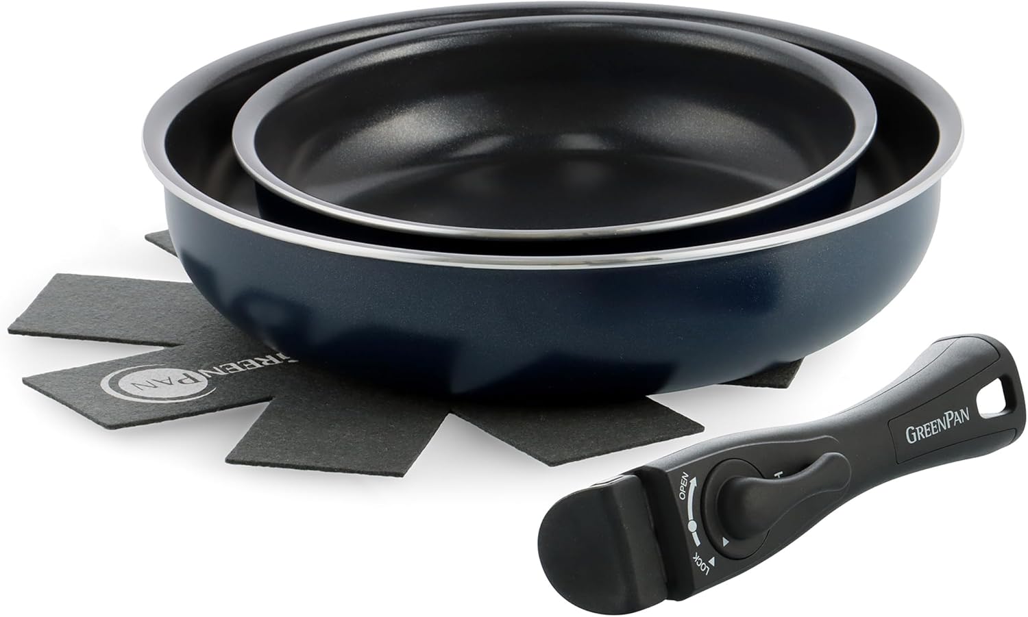 Green Pan, GREENPAN Frying Pan, Set of 4, Removable Handle, IH Gas, Dishwasher Safe, Non-Toxic Substances, PFAS Free, Ceramic Coating, Click Chef, Stick-Resistant, Easy to Remove Stains, Oxford, Blue