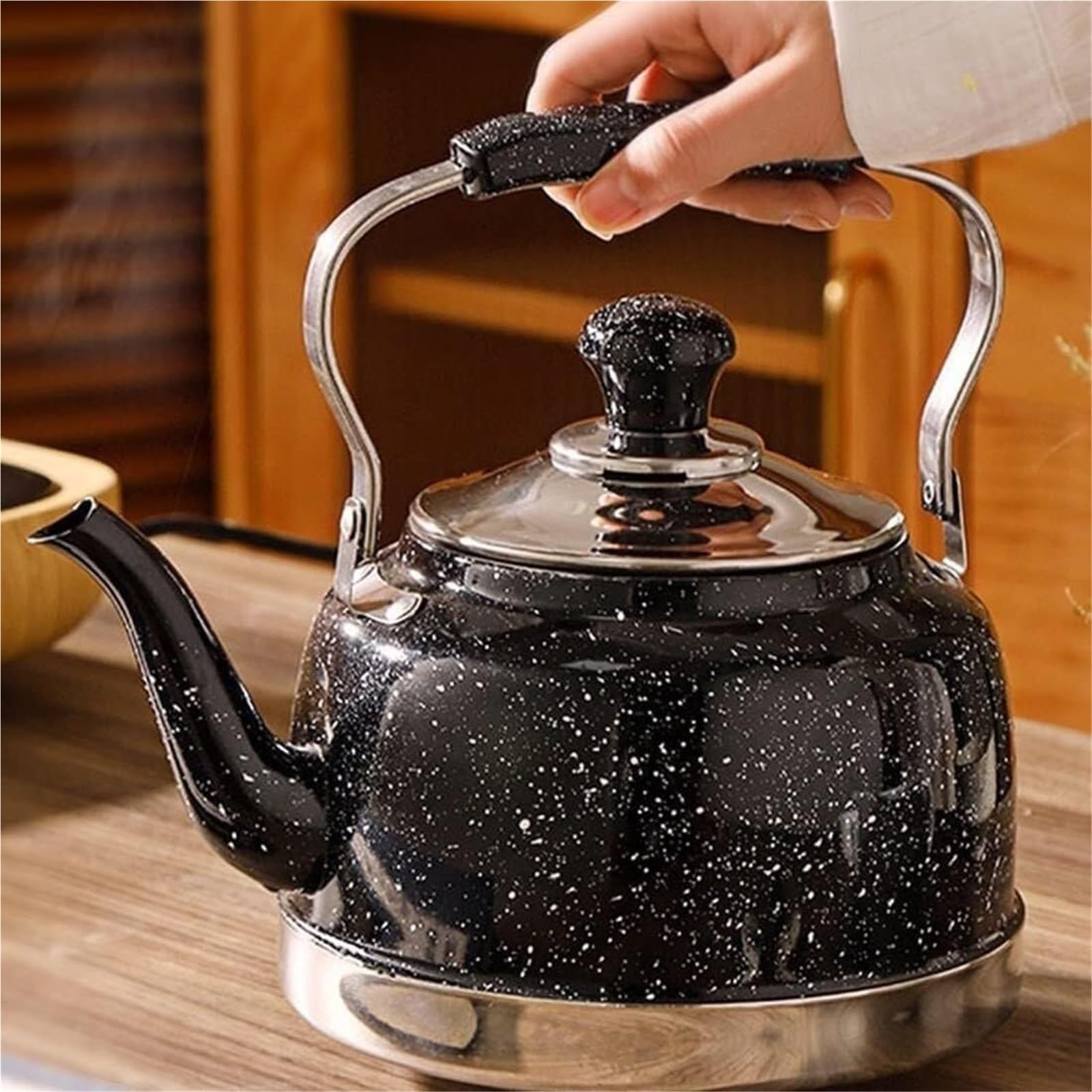 Hervidor de agua de acero inoxidable apto para uso alimentario, hervidor de gas para cocina, tetera con silbato, apto para todas las fuentes de calor(1.5L)